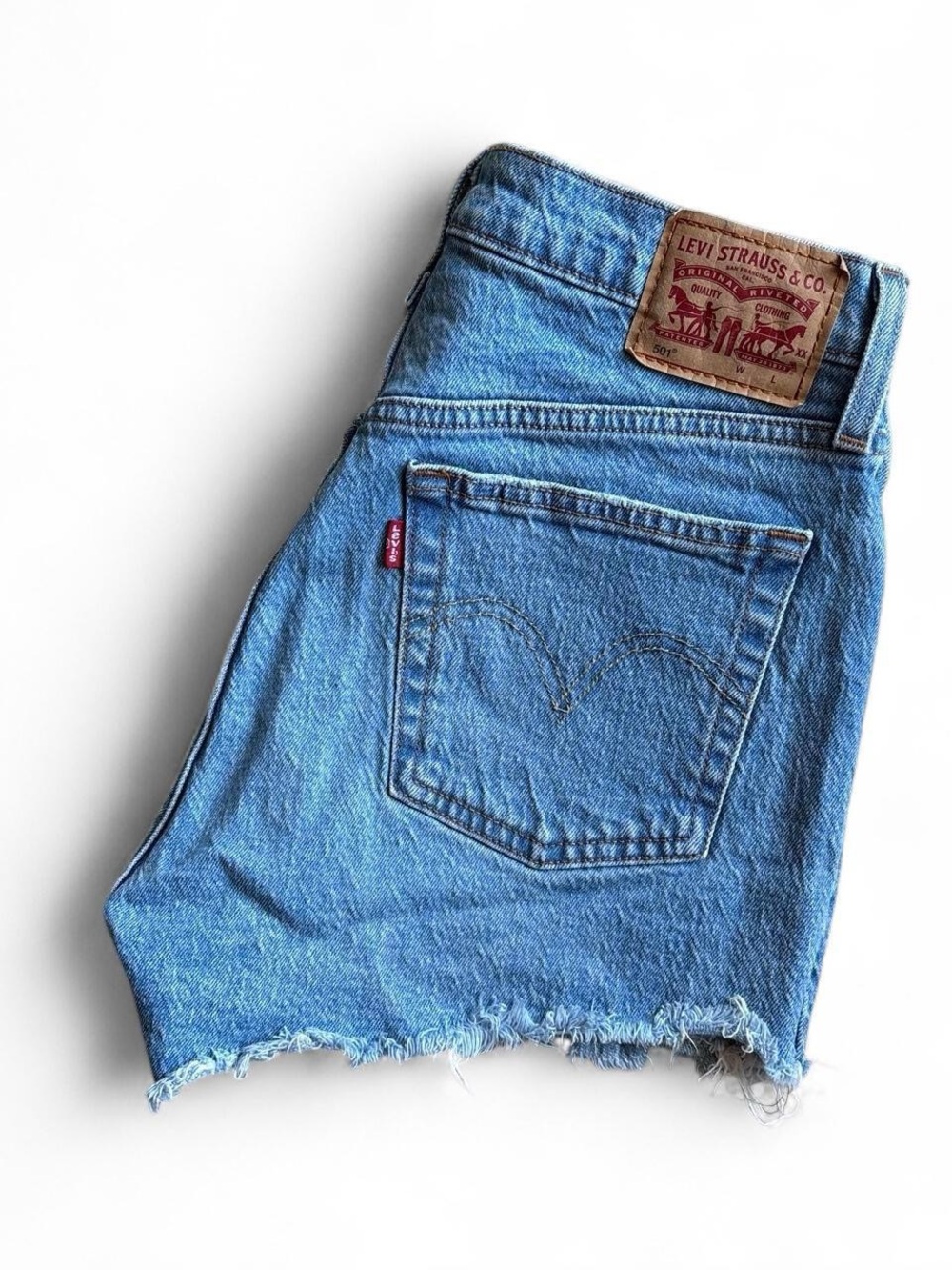 Levi's 501 Original High Rise Frayed Hem Denim Cutoff Shorts - Blue